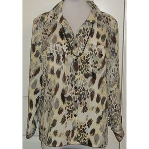 Earthy silky stretch blend buttoned blouse EUC XLP